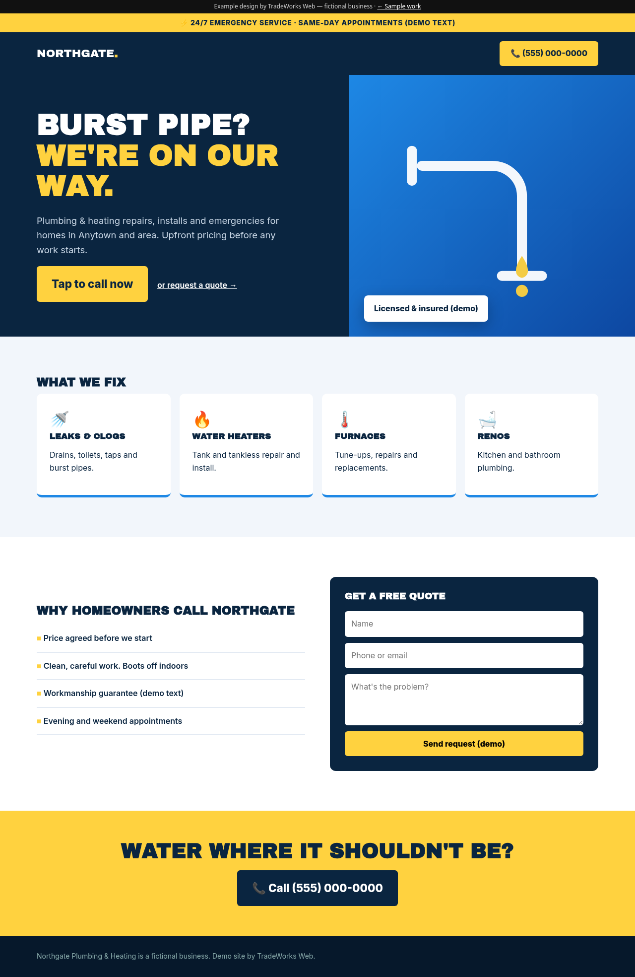 Preview of the Northgate Plumbing & Heating example site